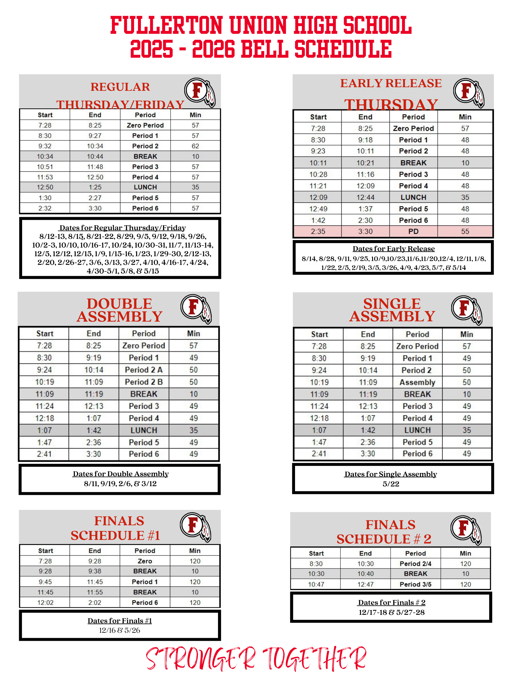 Bell Schedule 2025-2026 school year